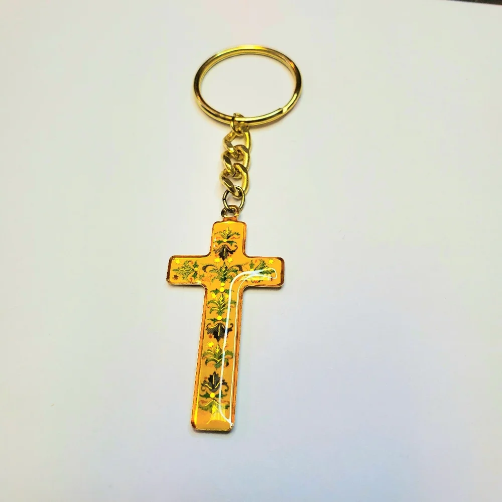 Floral cross keychain